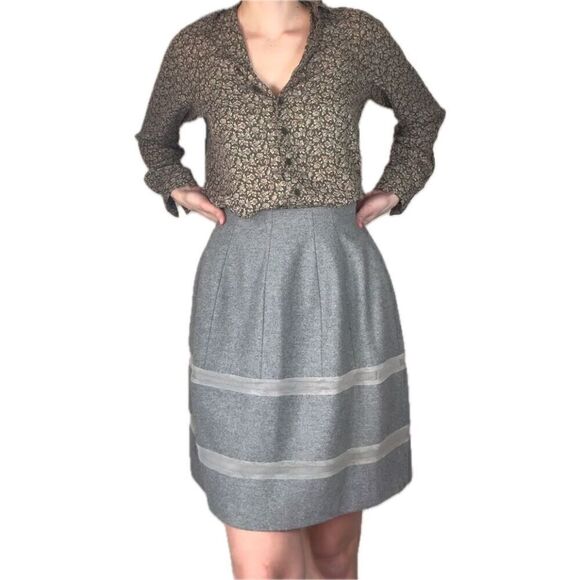 MADEWELL Heather Gray Structured Wool TURNOUT SKIRT Mesh Inset Full Flare Size 0 - Picture 2 of 10